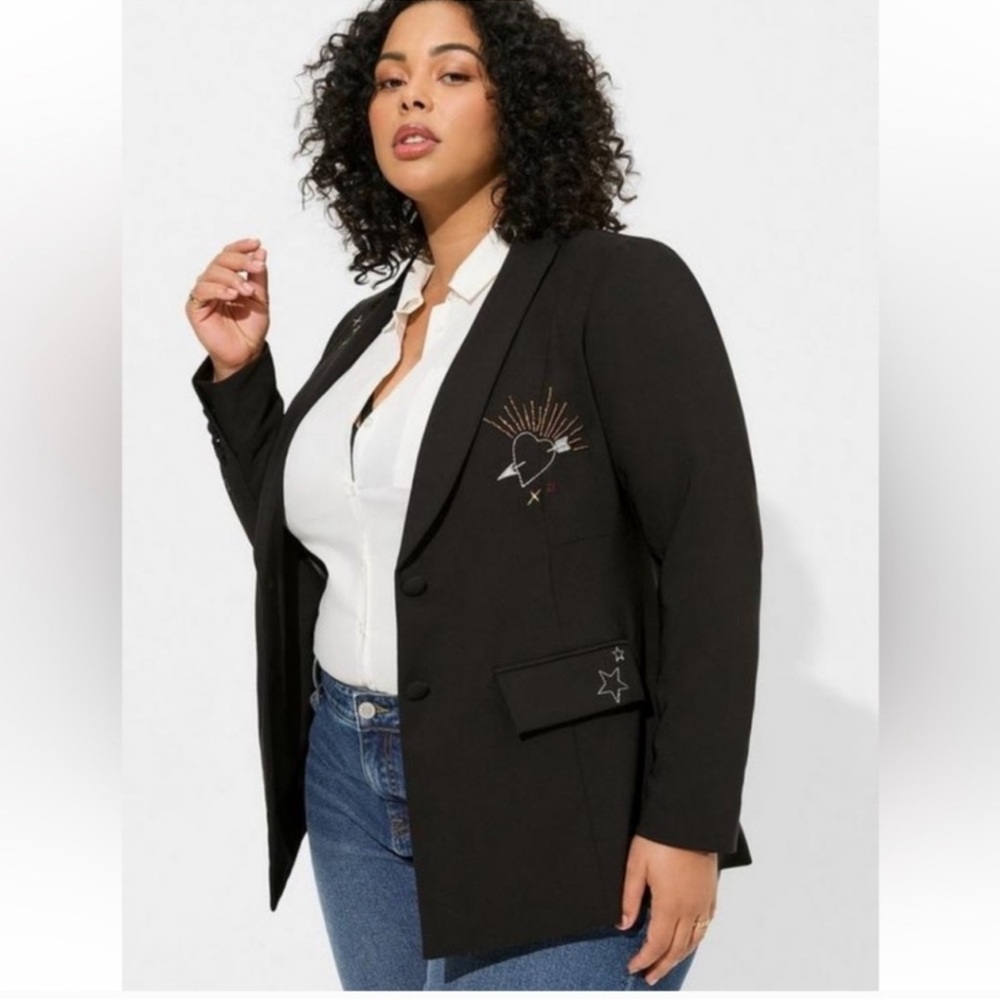 Torrid Black Blazer with Embroidered Accents (Item #120) - Picture 1 of 15